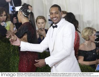 MET Gala 2016 La La and Carmelo Anthony arrive on the red carpet at the Costume Institute Benefit at The Metropolitan Museum of Art celebrating the opening of Manus x Machina: Fashion in an Age of Technology in New York City on May 2, 2016.  NYP201605021286 JOHNxANGELILLO