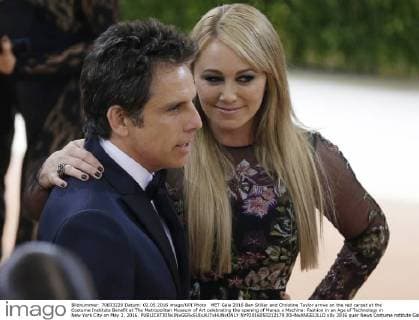 MET Gala 2016 Ben Stiller and Christine Taylor arrive on the red carpet at the Costume Institute Benefit at The Metropolitan Museum of Art celebrating the opening of Manus x Machina: Fashion in an Age of Technology in New York City on May 2, 2016.  NYP2016050212179 JOHNxANGELILLO