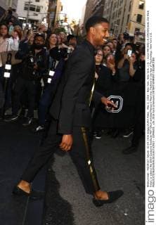 May 2, 2016 - New York, New York, U.S. - Actor MICHAEL B JORDAN exits the Mark Hotel, to attend the 2016 Costume Institute MET GALA entitled Manus x Machina: Fashion in the Age of Technology. New York U.S. - ZUMAk03_