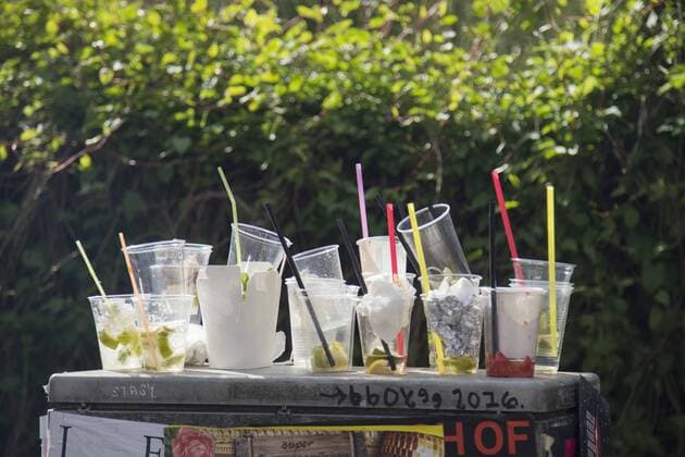May 1, 2016 - Berlin, Germany - Empty glasses and garbage is pictured during the annual MyFest in the streets of Kreuzberg district on May 1, 2016 in Berlin, Germany. May Day, or International Workers Day, was established as a public holiday in Germany in 1933. Since 1987 May Day has also become known in Berlin for violent clashes between police and mostly left-wing demonstrators. Berlin Germany  - ZUMAn230