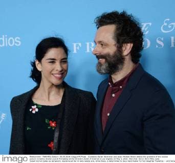 Comedian Sarah Silverman and actor Michael Sheen attend the premiere of the motion picture romantic drama Love & Friendship at the Directors Guild of America in Los Angeles on May 3, 2016. Storyline: Set in the 1790s, Lady Susan Vernon takes up temporary residence at her in-laws estate and, while there, is determined to be a matchmaker for her daughter Frederica -- and herself too, naturally.  LAP2016050317 JIMxRUYMEN