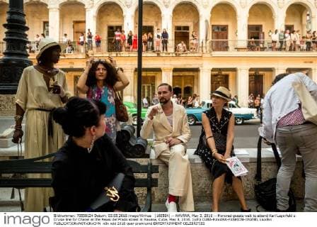 (160504) -- HAVANA, May 3, 2016 -- Honored guests wait to attend Karl Lagerfeld s Cruise line for Chanel at the Paseo del Prado street in Havana, Cuba, May 3, 2016. )(dh) CUBA-HAVANA-FASHION-CHANEL LiuxBin 