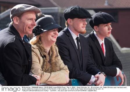 May 4, 2016 - West Midlands, UK - Birmingham, UK. Peaky Blinders cast members and guests attending a special premiere at the Mailbox in Birmingham, for series three. Peaky fans dressed for the part. UK  - ZUMAl94_
