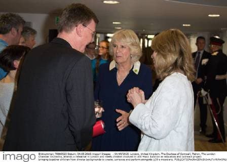 . 04 05 2016. London, United Kingdom. The Duchess of Cornwall, Patron, The London Chamber Orchestra, attends a rehearsal in London and meets children involved in LCO Music Junction an education and outreach project bringing together children from diverse backgrounds to create, compose and perform alongside LCO s musicians.  xROTAx xi-Imagesx IIM-12593-0004