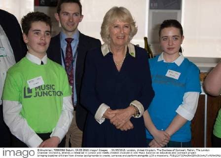 . 04 05 2016. London, United Kingdom. The Duchess of Cornwall, Patron, The London Chamber Orchestra, attends a rehearsal in London and meets children involved in LCO Music Junction an education and outreach project bringing together children from diverse backgrounds to create, compose and perform alongside LCO s musicians.  xROTAx xi-Imagesx IIM-12593-0008