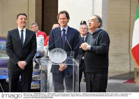 Alfa Romeo präsentiert Modell Giulia in Rom Rome, presentation of the new Alfa Romeo Giulia. Pictured: John Elkann, Matteo Renzi, Sergio Marchionne  CCP