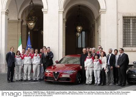 John Elkann, Matteo Renzi and Sergio Marchionne Rome 16th May 2016. Presentation of the new Giulia by Alfa Romeo. SamanthaxZucchi