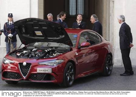 John Elkann , Matteo Renzi and Sergio Marchionne Rome 16th May 2016. Presentation of the new Giulia by Alfa Romeo. SamanthaxZucchi