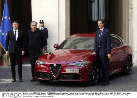 Matteo Renzi, Sergio Marchionne and John Elkann Rome 16th May 2016. Presentation of the new Giulia by Alfa Romeo. SamanthaxZucchi
