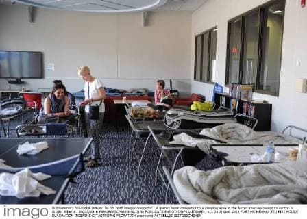 A games room converted to a sleeping area at the Anzac evacuee reception centre in Anzac, Alberta. 04 05 2016 PANORAMIC GREGHALINDA 