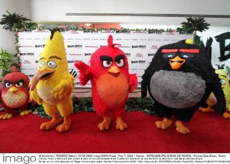 May 7, 2016 - Mexico - E07051605.JPG.CIUDAD DE MEXICO.- Movies Cine-Birds.- Ruben Cerda, Faisy y Bazooka Joe posan a lado de los personajes a los cuales les doblaron la voz durante la alfombra roja de la pelicula Angry Birds, en un cine ubicado en Plaza Universidad, este viernes 6 de mayo de 2016. Foto: Agencia EL UNIVERSAL Carlos Mejia JGC. Mexico  - ZUMAu78_