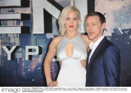 May 9, 2016 - England, United Kingdom - Jennifer Lawrence and James McAvoy attend a Global Fan Screening of X-Men Apocalypse at BFI IMAX. United Kingdom - ZUMAs147