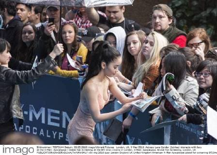London, UK. 9 May 2016. Actress Lana Condor (Jubilee) interacts with fans at the X-Men: Apocalypse - Global Fan Screening at the BFI Imax cinema in London. X-Men: Apocalypse, Global Fan Screening, London, UK 