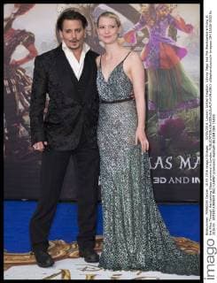 . 10 05 2016. London, United Kingdom. Johnny Depp and Mia Wasikowska arriving at the Alice Through the Looking Glass premiere in London.  xStephenxLockx xi-Imagesx IIM-12626-0053