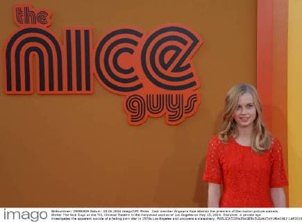 Cast member Angourie Rice attends the premiere of the motion picture comedy thriller The Nice Guys at the TCL Chinese Theatre in the Hollywood section of Los Angeles on May 10, 2016. Storyline: A private eye investigates the apparent suicide of a fading porn star in 1970s Los Angeles and uncovers a conspiracy.  LAP2016051055 JIMxRUYMEN