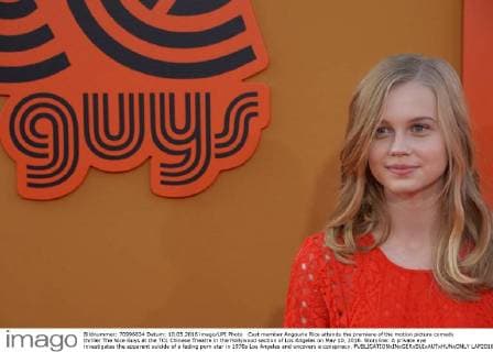 Cast member Angourie Rice attends the premiere of the motion picture comedy thriller The Nice Guys at the TCL Chinese Theatre in the Hollywood section of Los Angeles on May 10, 2016. Storyline: A private eye investigates the apparent suicide of a fading porn star in 1970s Los Angeles and uncovers a conspiracy.  LAP2016051054 JIMxRUYMEN