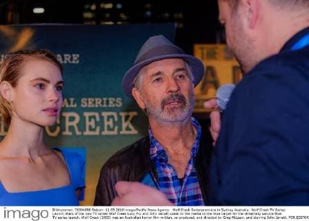 Wolf Creek Serienpremiere in Sydney Australia: Wolf Creek TV Series Launch Stars of the new TV series Wolf Creek Lucy Fry and John Jarratt speak to the media on the blue carpet for the streaming service Stan TV series launch. Wolf Creek (2005) was an Australian horror film written, co-produced, and directed by Greg McLean, and starring John Jarratt. FOR EDITORIAL USE ONLY.Pacific Press Agency  HughxPeterswald