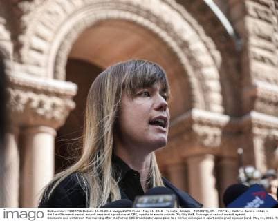 May 11, 2016 - Toronto, Canada - TORONTO, ON - MAY 11 - Kathryn Borel a victim in the Jian Ghomeshi sexual assault case and a producer at CBC, speaks to media outside Old City Hall. A charge of sexual assault against Ghomeshi was withdrawn this morning after the former CBC broadcaster apologized to a former colleague in court and signed a peace bond. May 11, 2016. Toronto Canada  - ZUMAt14_