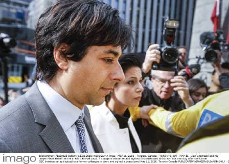May 11, 2016 - Toronto, Canada - TORONTO, ON - MAY 11 - Jian Ghomeshi and his lawyer Marie Henein arrive at Old City Hall court. A charge of sexual assault against Ghomeshi was withdrawn this morning after the former CBC broadcaster apologized to a former colleague in court and signed a peace bond.May 11, 2016. Toronto Canada  - ZUMAt14_