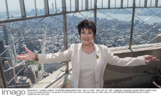 May 12, 2016 - New York, NY, USA - Legendary Broadway actress CHITA RIVERA lights the Empire State Building in recognition of AIDS Walk New York, Thursday, May 12, 2016. New York USA - ZUMAb148