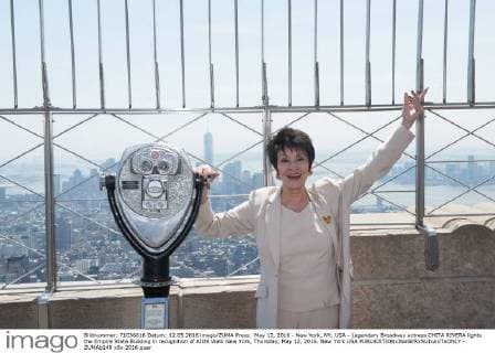 May 12, 2016 - New York, NY, USA - Legendary Broadway actress CHITA RIVERA lights the Empire State Building in recognition of AIDS Walk New York, Thursday, May 12, 2016. New York USA - ZUMAb148