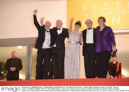 69. Festival de Cannes: I, Daniel Blake Filmpremiere May 11, 2016 - Cannes, France - CANNES, FRANCE - MAY 13: Actors Paul Laverty, Dave Johns, actress Hayley Squires, director Ken Loach and actress Rebecca O Brien attend the I, Daniel Blake premiere during the 69th annual Cannes Film Festival at the Palais des Festivals on May 13, 2016 in Cannes, France. Cannes France - ZUMAi09_