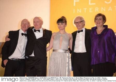69. Festival de Cannes: I, Daniel Blake Filmpremiere May 11, 2016 - Cannes, France - CANNES, FRANCE - MAY 13: Actors Paul Laverty, Dave Johns, actress Hayley Squires, director Ken Loach and actress Rebecca O Brien attend the I, Daniel Blake premiere during the 69th annual Cannes Film Festival at the Palais des Festivals on May 13, 2016 in Cannes, France. Cannes France - ZUMAi09_
