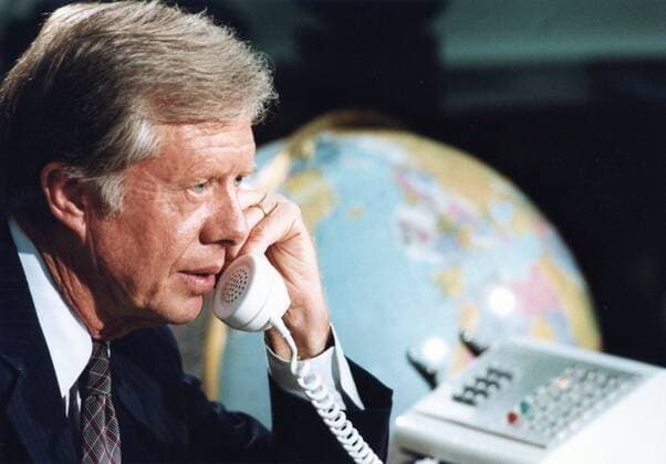 Feb. 7, 2011 - Washington, DISTRICT OF COLUMBIA, U.S. - (FILE) A file picture dated 07 August 1980 shows US President Jimmy Carter making a telephone call from the Oval Office at The White House in Washington, DC, USA. - ZUMAl17_