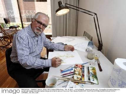 Feb. 8, 2011 - ( X X) BogotÃ , Febrero 03 de 2011. El maestro Fernando Botero en su sitio de trabajo mientras realiza dibujos de la serie sobre el Viacrucis. Foto Claudia Rubio CEET. CrÃ - ZUMAe56_