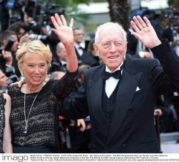 69. Festival de Cannes: The BFG Filmpremiere Max Von Sydow and wife Catherine Brelet arrive on the red carpet before the screening of the film The BFG at the 69th annual Cannes International Film Festival in Cannes, France on May 14, 2016.  CAN20160514839 DAVIDxSILPA
