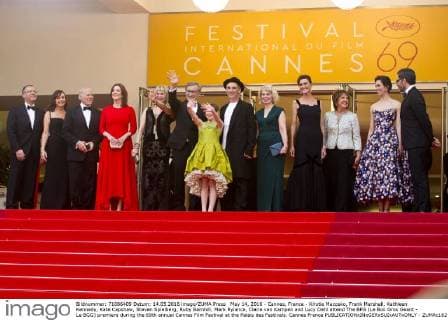 May 14, 2016 - Cannes, France - Kristie Macosko, Frank Marshall, Kathleen Kennedy, Kate Capshaw, Steven Spielberg, Ruby Barnhill, Mark Rylance, Claire van Kampen and Lucy Dahl attend The BFG (Le Bon Gros Geant - Le BGG) premiere during the 69th annual Cannes Film Festival at the Palais des Festivals. Cannes France - ZUMAc162
