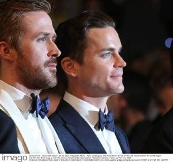 Ryan Gosling (L) and Matt Bomer arrive on the red carpet before the screening of the film The Nice Guys at the 69th annual Cannes International Film Festival in Cannes, France on May 15, 2016.  CAN20160515940 DAVIDxSILPA