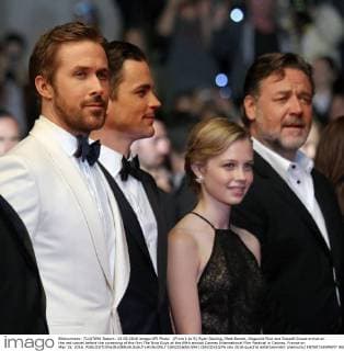 (From L to R) Ryan Gosling, Matt Bomer, Angourie Rice and Russell Crowe arrive on the red carpet before the screening of the film The Nice Guys at the 69th annual Cannes International Film Festival in Cannes, France on May 15, 2016.  CAN20160515941 DAVIDxSILPA