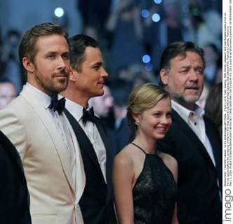 (From L to R) Ryan Gosling, Matt Bomer, Angourie Rice and Russell Crowe arrive on the red carpet before the screening of the film The Nice Guys at the 69th annual Cannes International Film Festival in Cannes, France on May 15, 2016.  CAN20160515942 DAVIDxSILPA