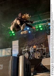 May 14, 2016 - Somerset, Wisconsin, U.S - Singer RANDY BLYTHE of Lamb of God leaps from a riser at Somerset Amphitheater during the Northern Invasion Music Festival in Somerset, Wisconsin Somerset U.S. - ZUMAs135