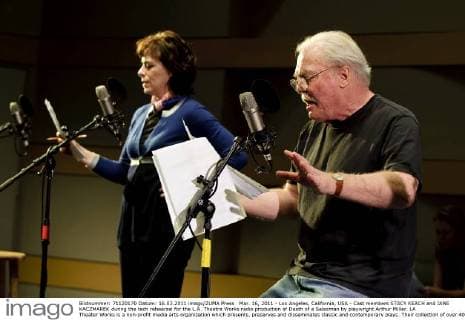 Mar. 16, 2011 - Los Angeles, California, USA - Cast members STACY KEACH and JANE KACZMAREK during the tech rehearsal for the L.A. Theatre Works radio production of Death of a Salesman by playwright Arthur Miller. LA Theater Works is a non-profit media arts organization which presents, preserves and disseminates classic and contemporary plays. Their collection of over 400 recorded shows is the largest library of its kind in the world. Their weekly public radio show is heard by seven million listeners annually on the radio and via their free, streaming media site, www.latw.org. - ZUMAce6_