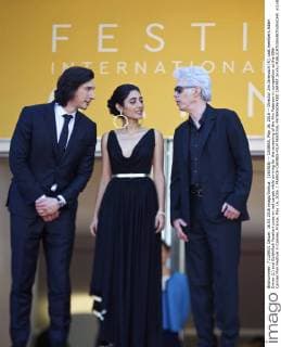 (160516) -- CANNES, May 16, 2016 -- Director Jim Jarmusch (R), cast members Adam Driver (L) and Golshifteh Farahani pose on red carpet while arriving for the screening of the film Paterson in competition at the 69th Cannes Film Festival in Cannes, France, May 16, 2016. ) FRANCE-CANNES-FILM FESTIVAL-PATERSON-RED CARPET JinxYu 