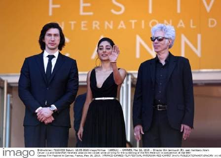 (160516) -- CANNES, May 16, 2016 -- Director Jim Jarmusch (R), cast members Adam Driver (L) and Golshifteh Farahani pose on red carpet while arriving for the screening of the film Paterson in competition at the 69th Cannes Film Festival in Cannes, France, May 16, 2016. ) FRANCE-CANNES-FILM FESTIVAL-PATERSON-RED CARPET JinxYu 