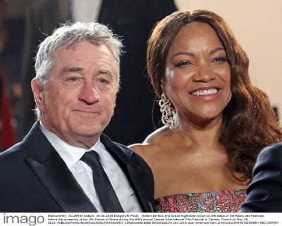 Robert De Niro and Grace Hightower arrive on the steps of the Palais des Festivals before the screening of the film Hands of Stone during the 69th annual Cannes International Film Festival in Cannes, France on May 16, 2016.  CAN20160516806 DAVIDxSILPA