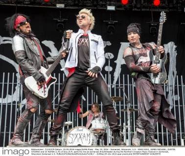 May 15, 2016 - Somerset, Wisconsin, U.S - NIKKI SIXX, JAMES MICHAEL, DUSTIN STEINKE and DJ ASHBA (L-R) of Sixx:A.M. performs live at Somerset Amphitheater during the Northern Invasion Music Festival in Somerset, Wisconsin Somerset U.S. - ZUMAs135