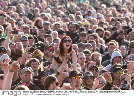 May 15, 2016 - Somerset, Wisconsin, U.S - A female fan enjoys Hellyeah at Somerset Amphitheater during the Northern Invasion Music Festival in Somerset, Wisconsin Somerset U.S. - ZUMAs135