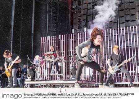 May 15, 2016 - Somerset, Wisconsin, U.S - LEE MALIA, JORDAN FISH, OLIVER SYKES and MATT KEAN (L-R) of Bring Me the Horizon perform live at Somerset Amphitheater during the Northern Invasion Music Festival in Somerset, Wisconsin Somerset U.S. - ZUMAs135