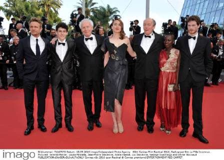 69th Cannes Film Festival 2016, Red carpet film La Fille Inconnue . Pictured: Jeremie Renier, Louka Minnella, Jean-Pierre Dardenne, Adele Haenel, Luc Dardenne, Nadege Ouedraogo and Olivier Bonnaud  Cannes