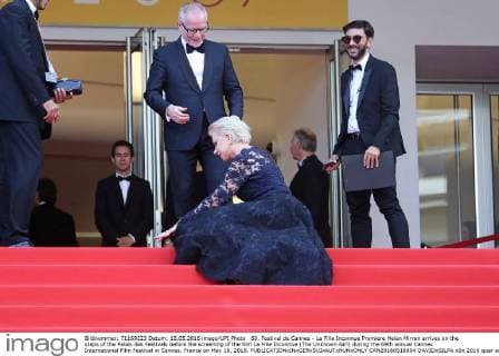 69. Festival de Cannes - La Fille Inconnue Premiere Helen Mirren arrives on the steps of the Palais des Festivals before the screening of the film La Fille Inconnue (The Unknown Girl) during the 69th annual Cannes International Film Festival in Cannes, France on May 18, 2016.  CAN20160518804 DAVIDxSILPA