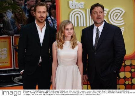 May 19, 2016 - London, London, UK - SHANE BLACK, JOEL SILVER, RYAN GOSLING, RUSSELL CROWE and MATT BOMER and ANGOURIE RICE attend The Nice Guys UK film premiere. London, UK. London UK  - ZUMAl94_