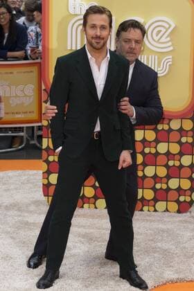 May 19, 2016 - London, London, UK - RYAN GOSLING and RUSSELL CROWE attend The Nice Guys UK film premiere. London, UK. London UK  - ZUMAl94_