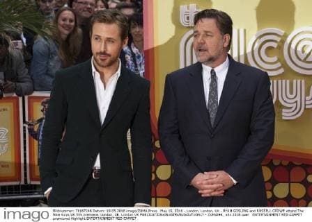 May 19, 2016 - London, London, UK - RYAN GOSLING and RUSSELL CROWE attend The Nice Guys UK film premiere. London, UK. London UK  - ZUMAl94_