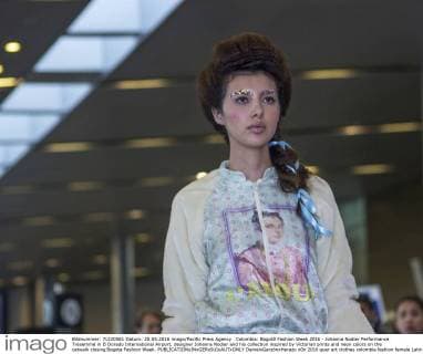 Colombia: Bogotá Fashion Week 2016 - Johanna Nodier Performance Tresemmé in El Dorado International Airport, designer Johanna Nodier and his collection inspired by Victorian prints and neon colors on the catwalk closing Bogota Fashion Week.  DanielxGarzónxHerazo