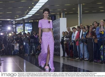Colombia: Bogotá Fashion Week 2016 - Johanna Nodier Performance Tresemmé in El Dorado International Airport,Johanna Nodier s collection inspired by Victorian prints and neon colors on the catwalk closing Bogota Fashion Week.  DanielxGarzónxHerazo