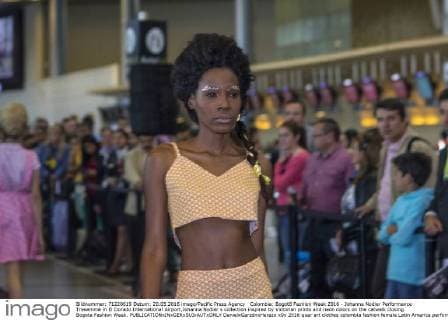 Colombia: Bogotá Fashion Week 2016 - Johanna Nodier Performance Tresemmé in El Dorado International Airport,Johanna Nodier s collection inspired by Victorian prints and neon colors on the catwalk closing Bogota Fashion Week.  DanielxGarzónxHerazo